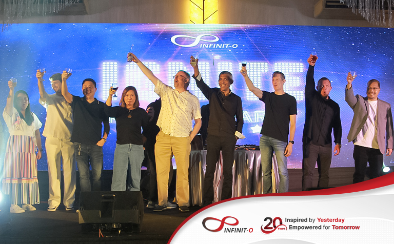 Infinit-O celebrates 20 years of excellence with a commemorative banner displaying the tagline: "Inspired by Yesterday, Empowered for Tomorrow."